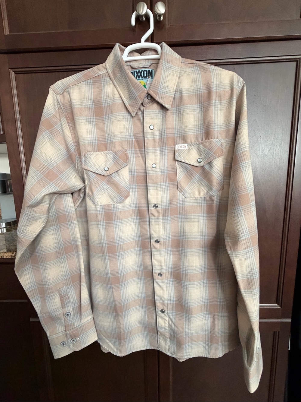 DIXXON Men's Beige and Blue Plaid Button-Up Shirt